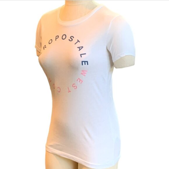 Aeropostale Graphic Logo Tee White Blue & Pink  Womens Jr M #38L - Picture 3 of 8